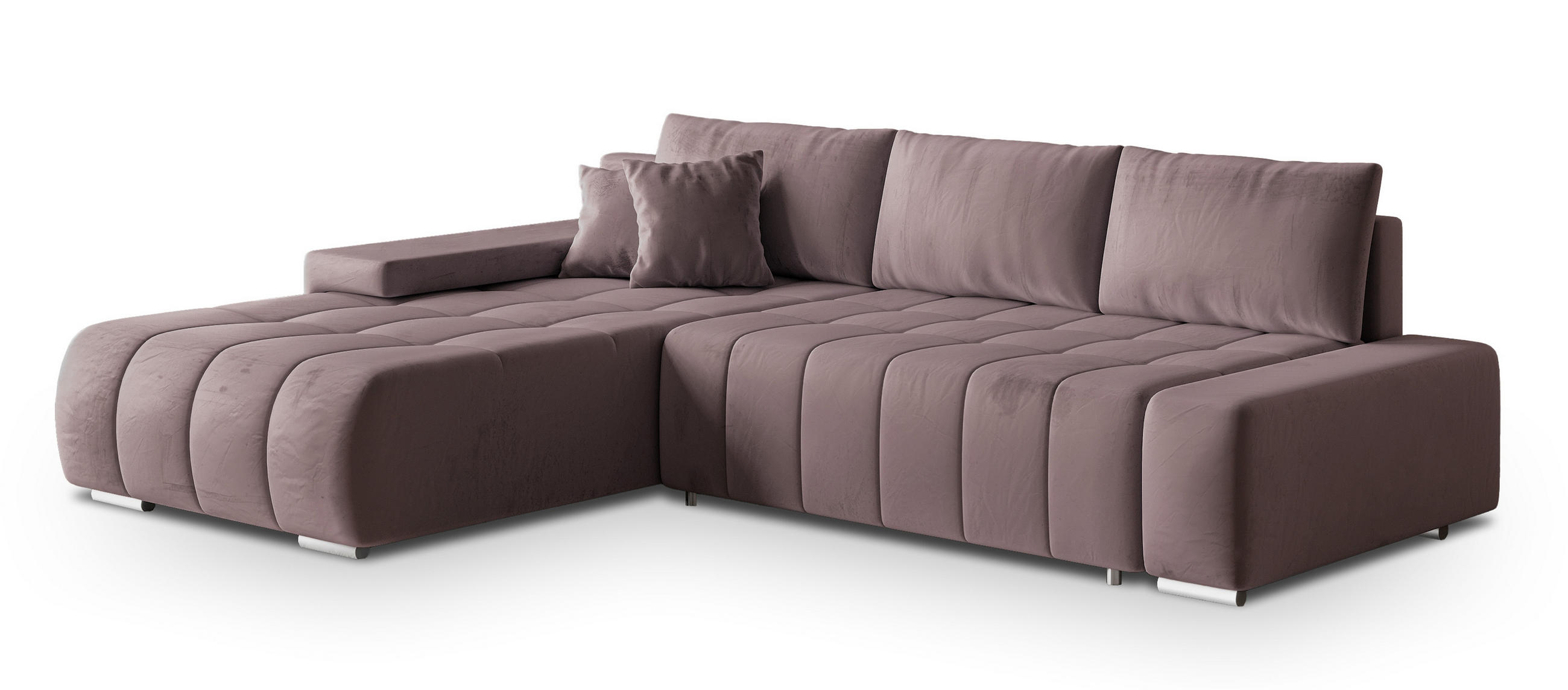 ECKSOFA ALESE L-S Lila Velours-Stoff mit Schlaffunktion - Lila, Holz (265/185cm) - MASSENO