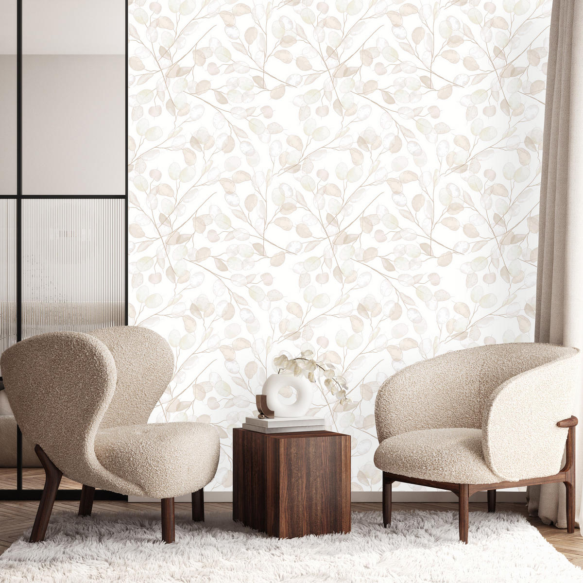 VLIESTAPETE Blätter im Boho-Stil – Beige, Weiß – 50x1000 cm - Beige/Weiß, Papier (50/1000cm) - Muralo