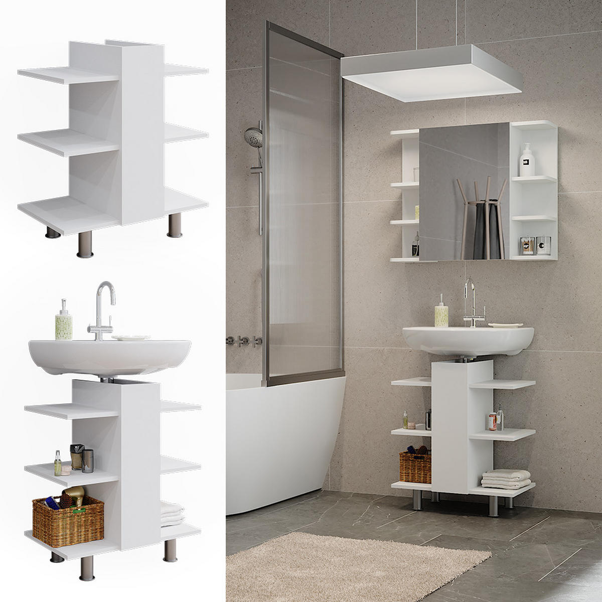 WASCHBECKENUNTERSCHRANK Fynn Weiß 60 x 70 cm mit 6 Ablage - Weiß, Holzwerkstoff (60/70/36.6cm) - Vicco
