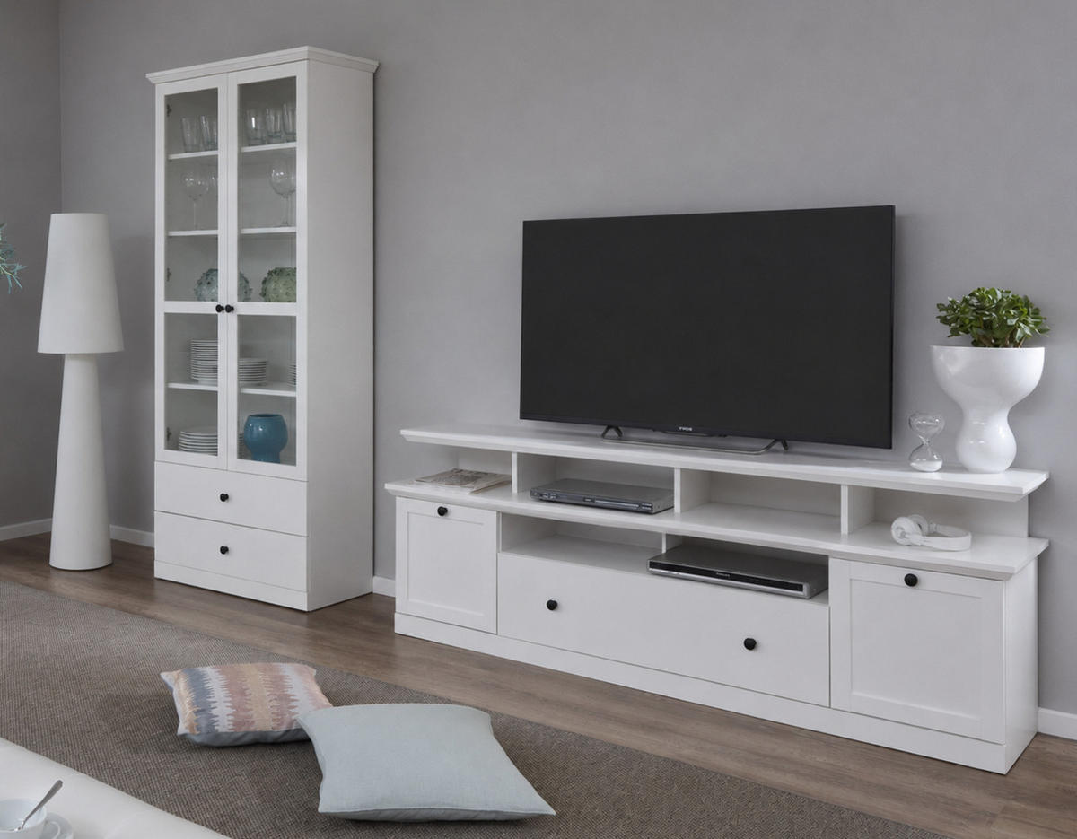 TV-LOWBOARD weiß 177 cm, TV Unterteil im Landhausstil inklusive Podest - Silberfarben/Weiß, Holzwerkstoff/Metall (177/65/41cm) - Top.Furn