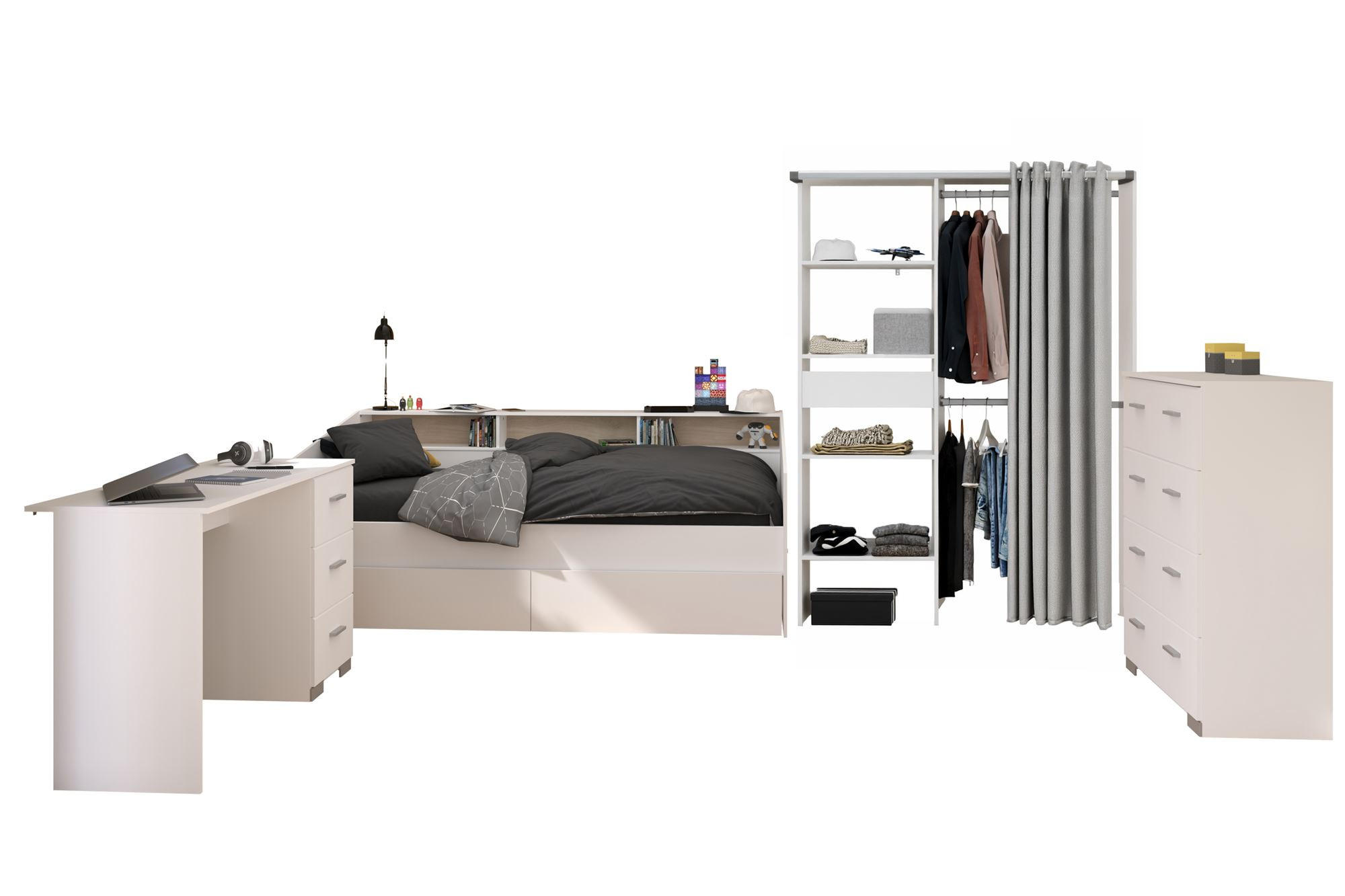 KINDERZIMMER SET Parisot Sleep 4-tlg. Holzdekor Weiß/Eiche - Eichefarben/Weiß, Kunststoff (100/1/200cm) - 58aufmkessel