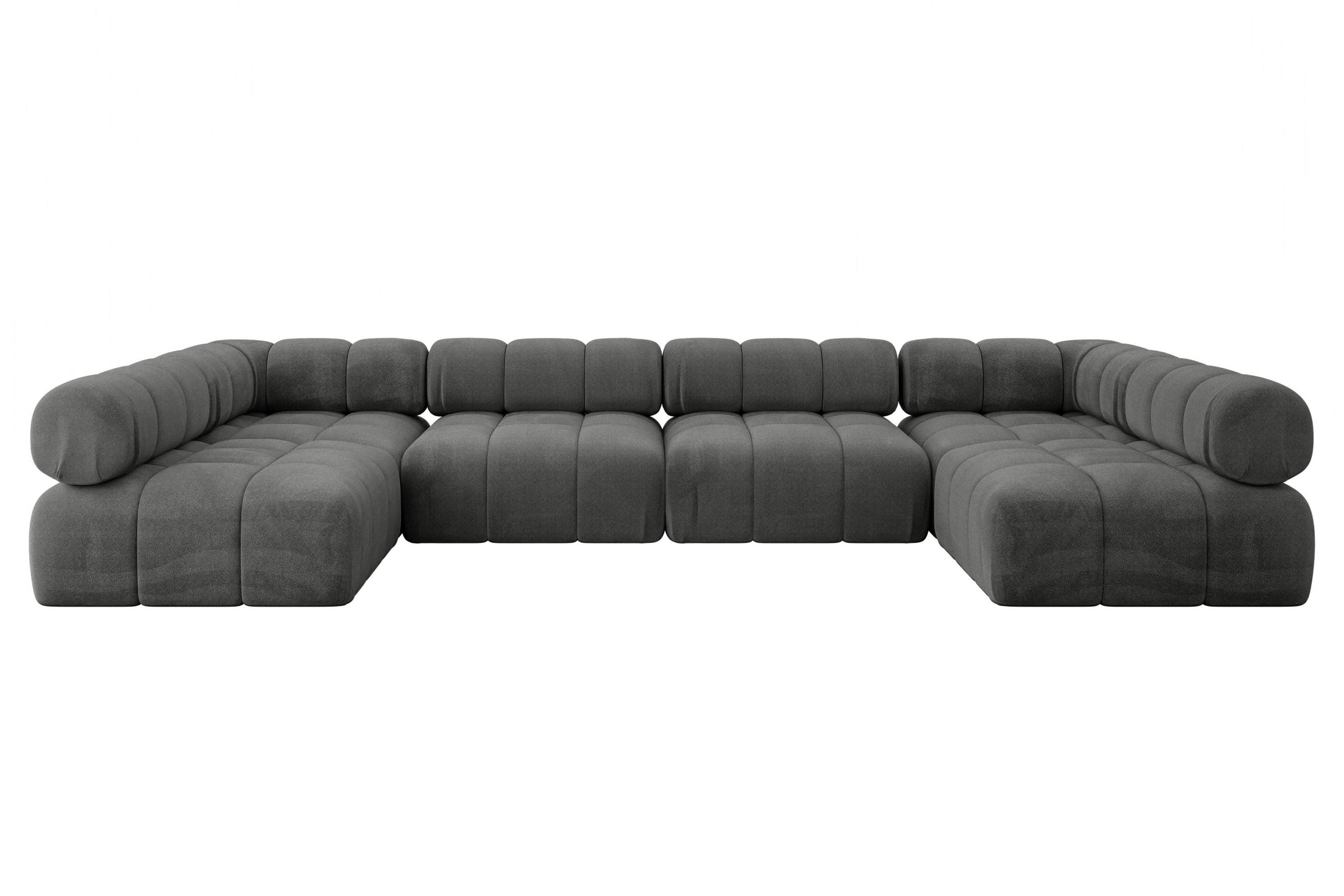 WOHNLANDSCHAFT modulares Sofa Garvo-U2 - 380x190x70 cm Dunkelgrau Velours - Dunkelgrau, Holzwerkstoff/Textil (380/70/190cm) - ALTDECOR