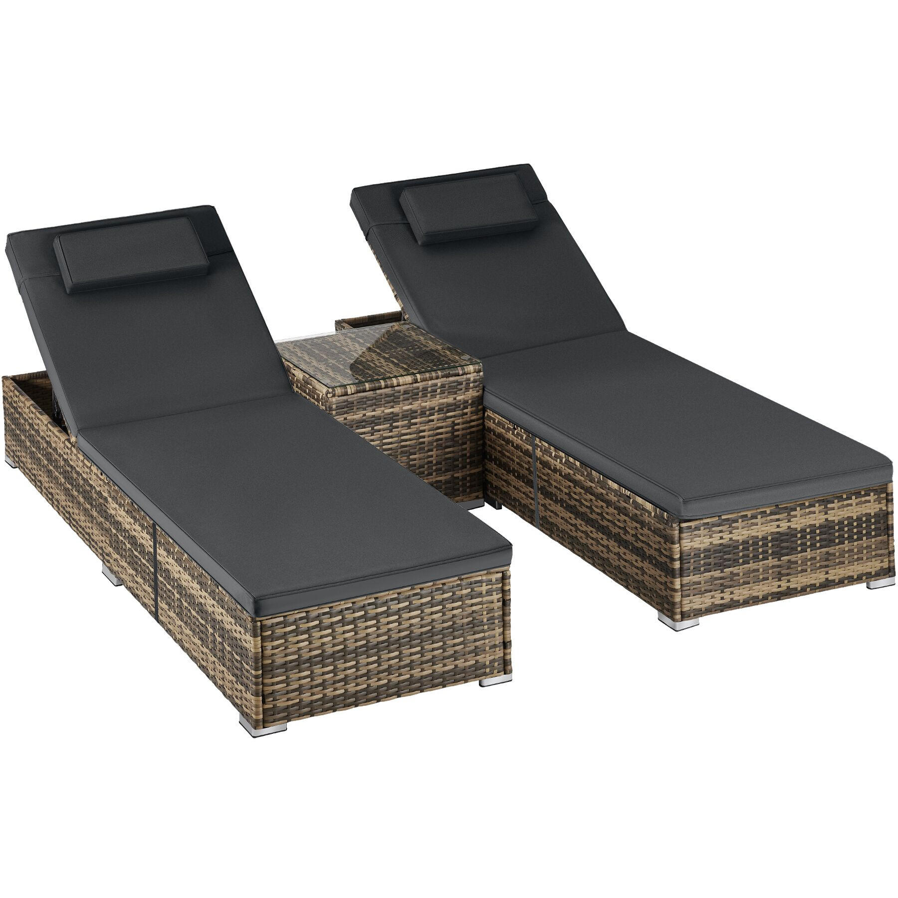 RATTAN-DOPPELLIEGE Carbonera, Belastbarkeit je 200 kg, natur - Naturfarben, Kunststoff (62/36/196cm) - tectake