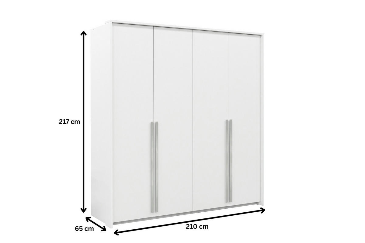 KLEIDERSCHRANK GENEVE 210/217/65 cm in Weiß Matt - Weiß, Holzwerkstoff (210/217/65cm) - Deine Möbel 24