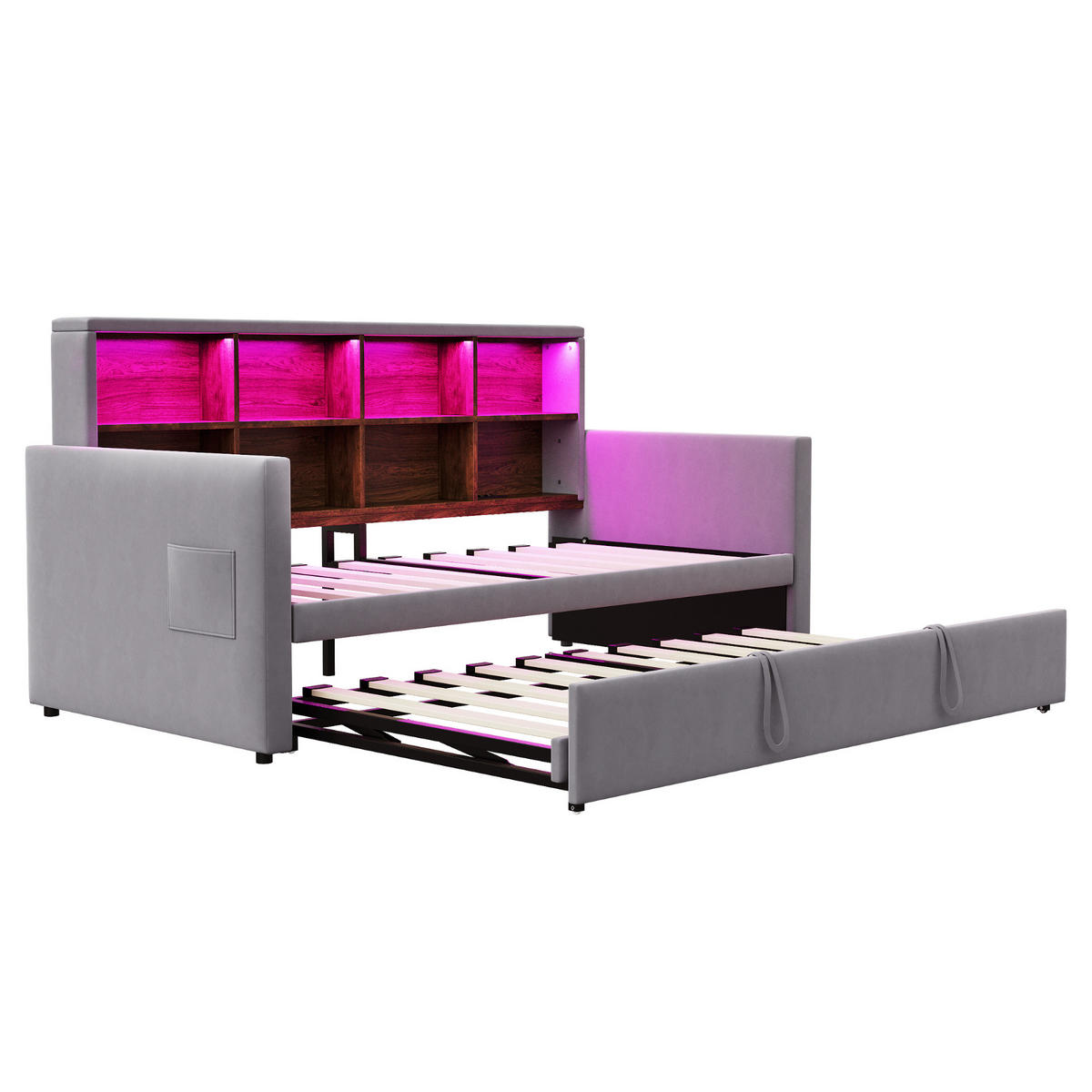 SOFA KREVET 90x190 Baršun LED USB Izvlačni Krevet Sivi - siva, tekstil (90/190cm) - FLIEKS