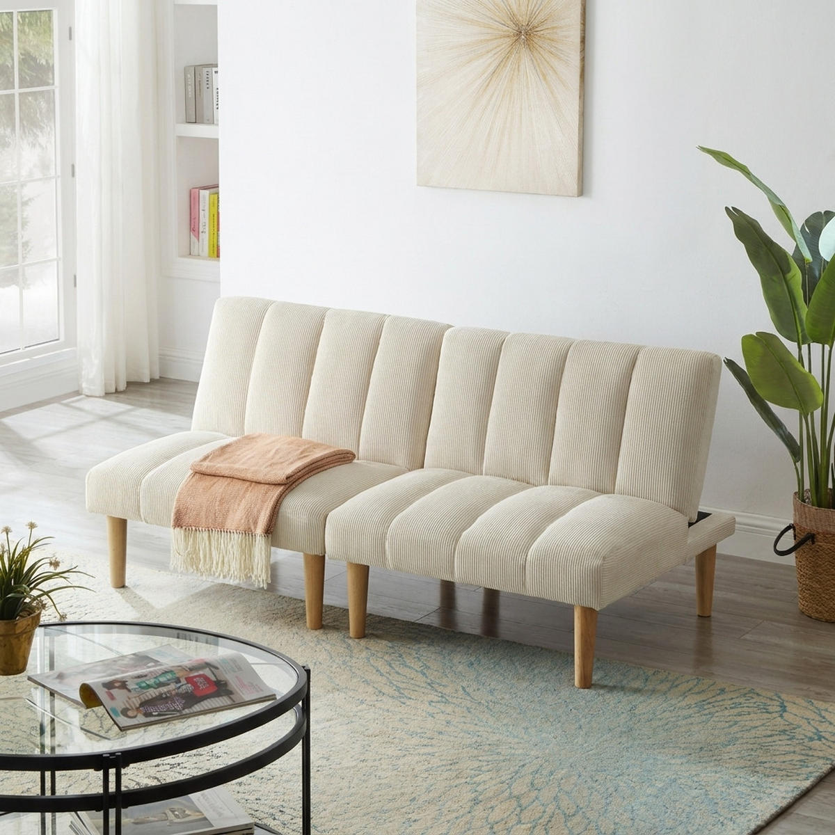 SCHLAFSOFA 167/82/72 cm Beige Cord mit 3-fach verstellbarer Rückenlehne - Beige, Textil (82/72/167cm) - Oxeza