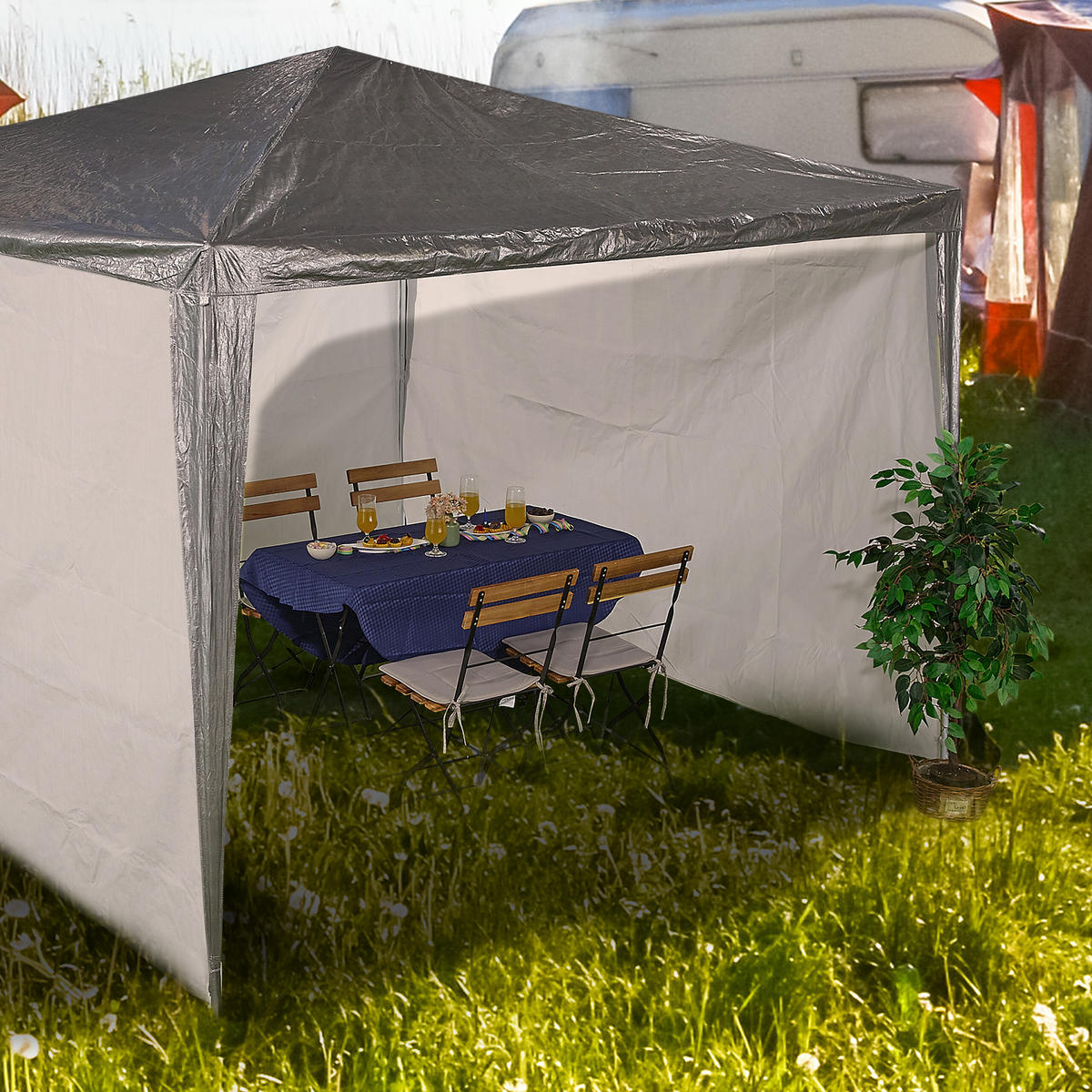 3XPAVILLON-SEITENTEILE - Weiß, Kunststoff (300/200/0.1cm) - Relaxdays