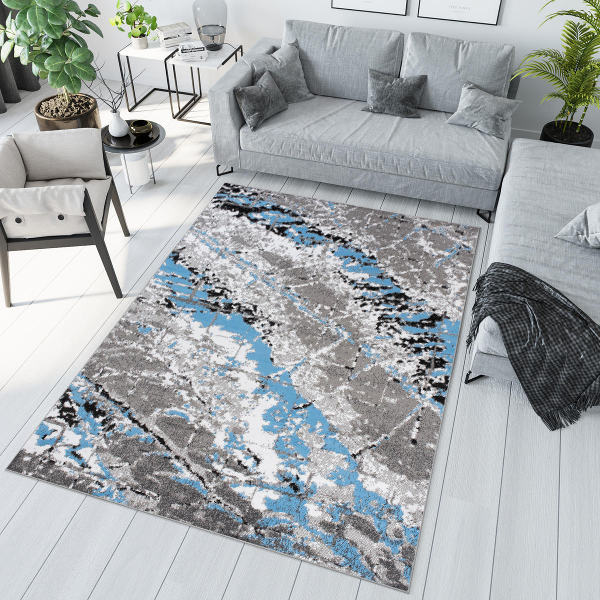 TEPPICH MAYA Blau Meliert Splash Verwischt 200/300 cm - Blau, Textil (200/300cm) - Tapiso
