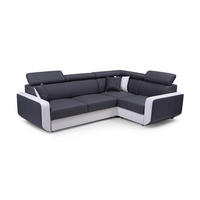 ECKSOFA MIRA Grau Geflochtener Stoff mit Schlaffunktion - Grau, Holz (263/184cm) - MASSENO