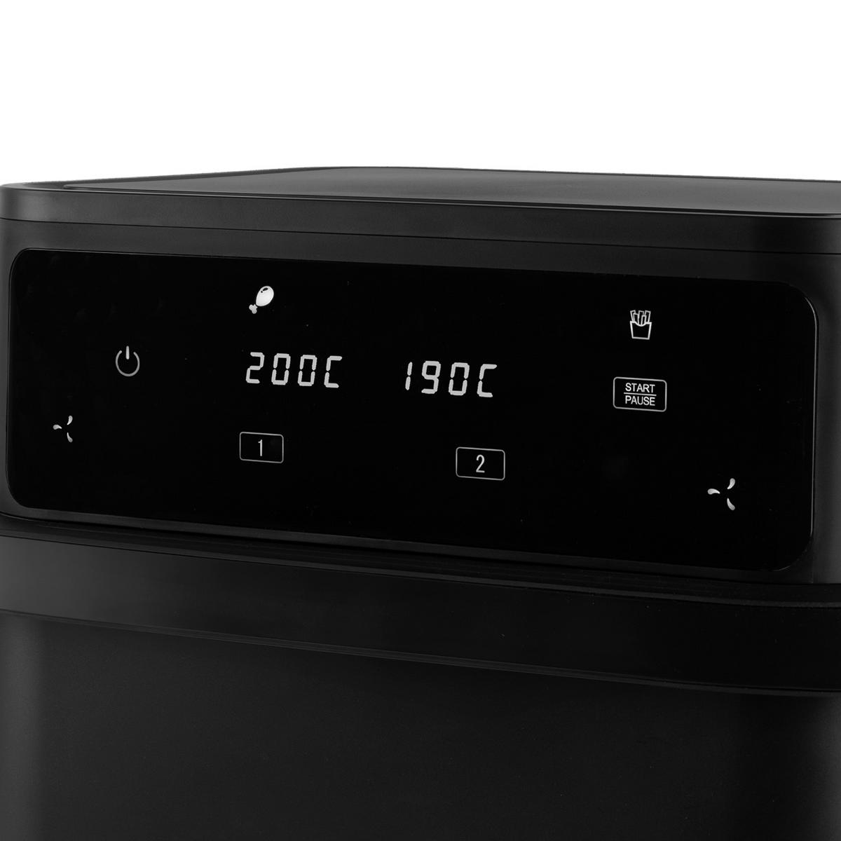 AIRFRYER XXL FRY960, Schwarz, Fritteuse ohne Öl, 2 Becken, Kapazität 10L - Schwarz, Metall (46/30/37cm) - HKoenig