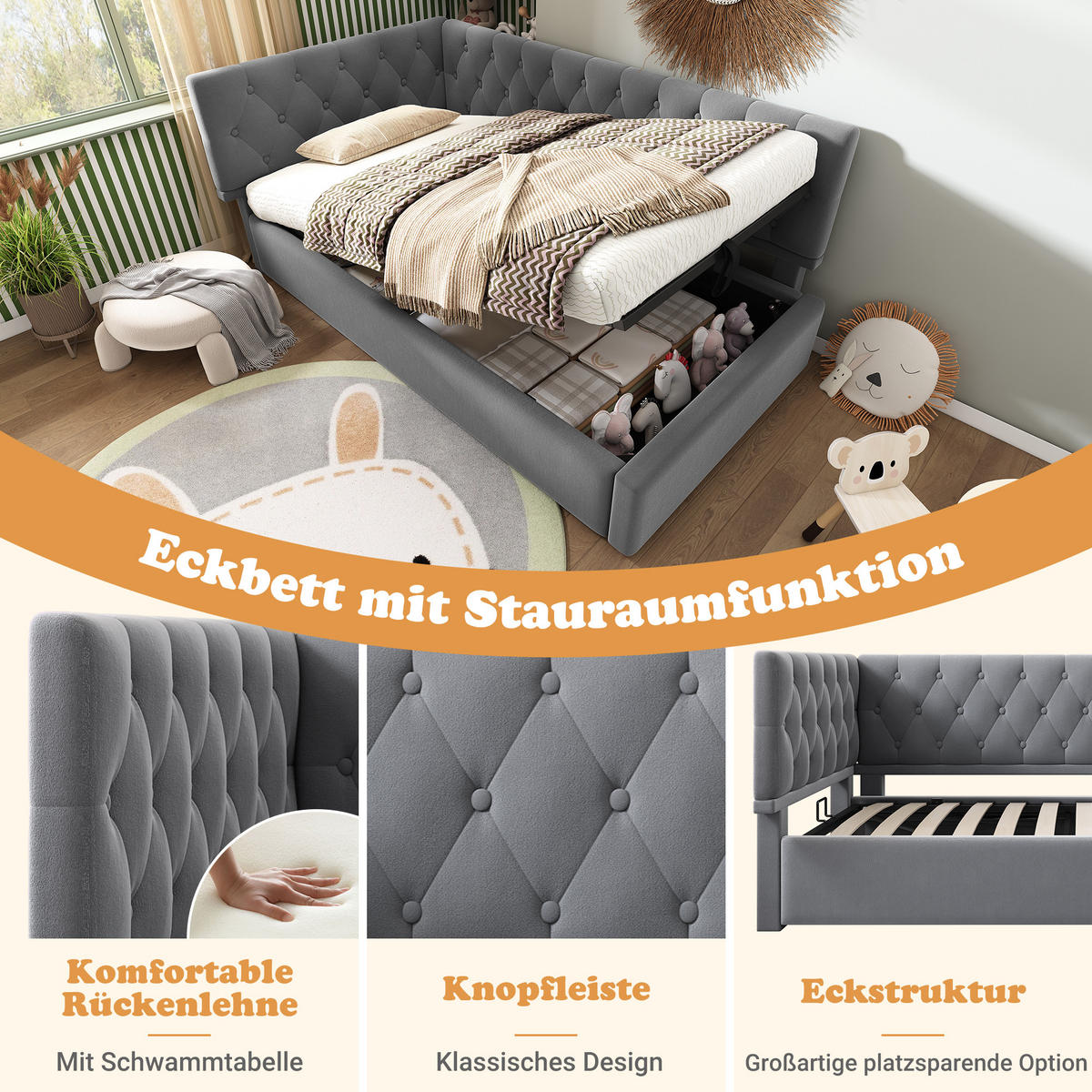 TAGESBETT 90/190 cm DE-00301, in Grau, hydraulischem Stauraum - Grau, Metall (90/190cm) - ComfortXL