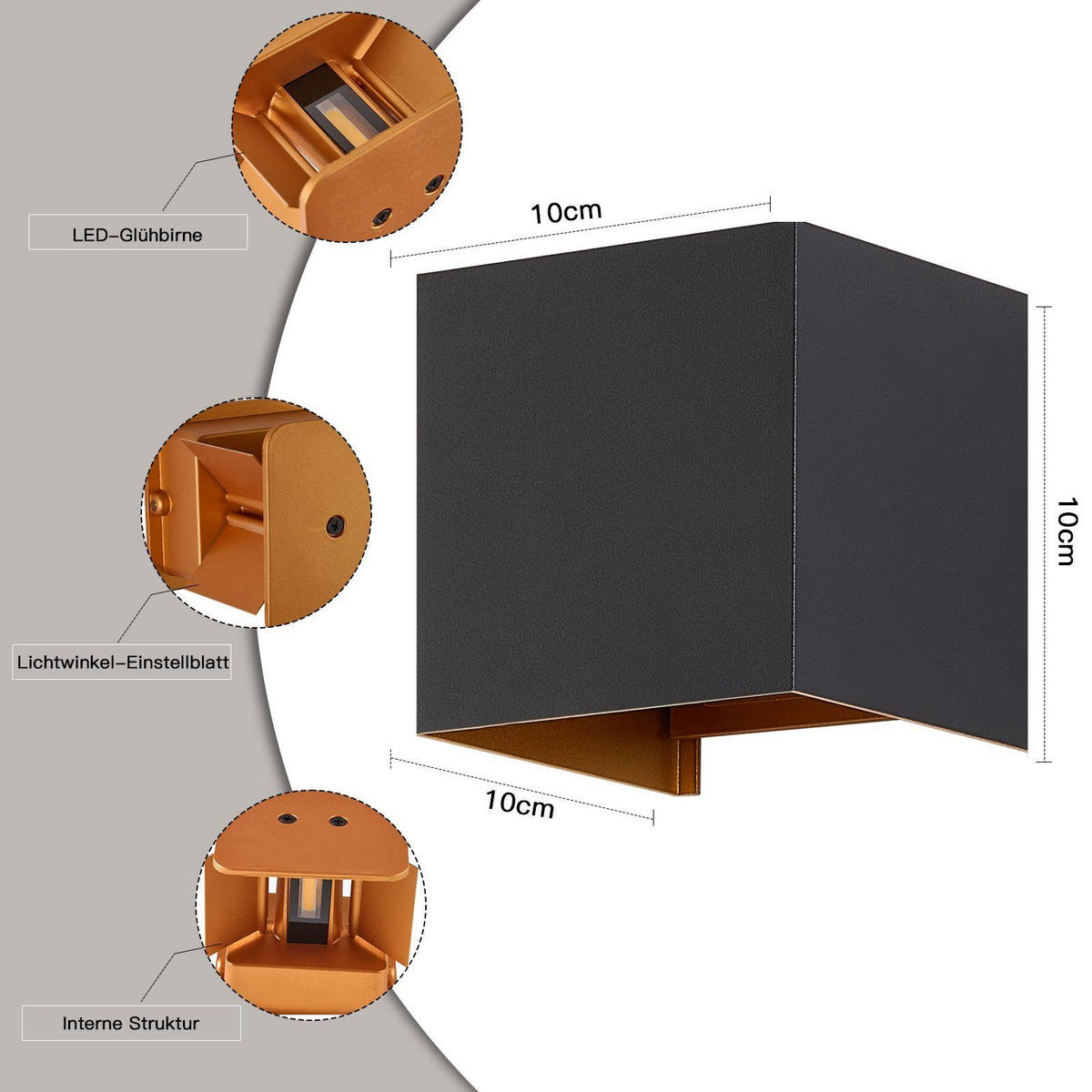 LED WANDLEUCHTE Inspiration 1er-Set - Schwarz, Metall (10/10/10cm) - Nettlife