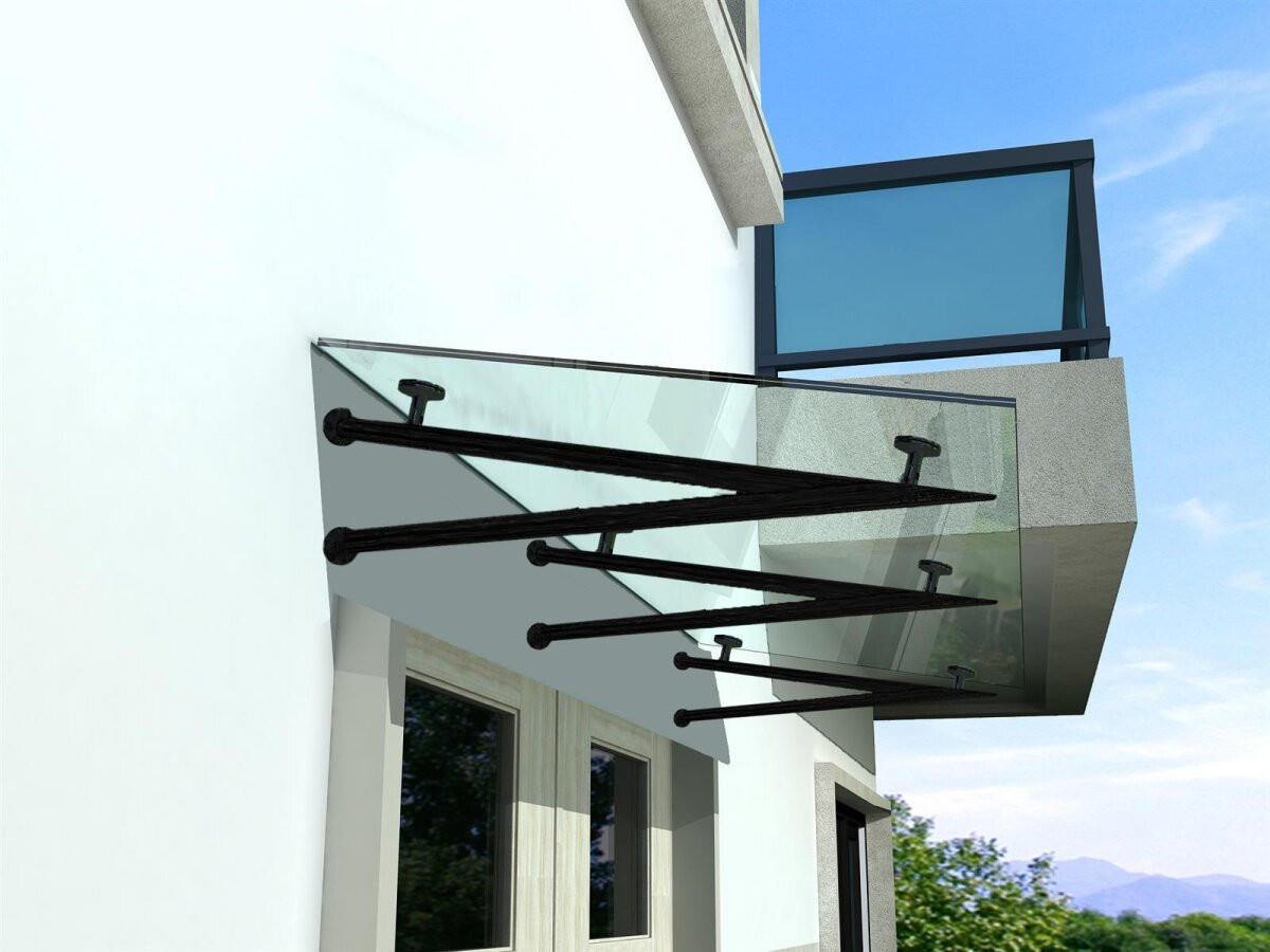 GLASVORDACH 230x90 cm Sicherheitsglas Edelstahl Klarglas V-Schwarz - Transparent, Glas (230/1.31/90cm) -  Glaswerk Westfalen