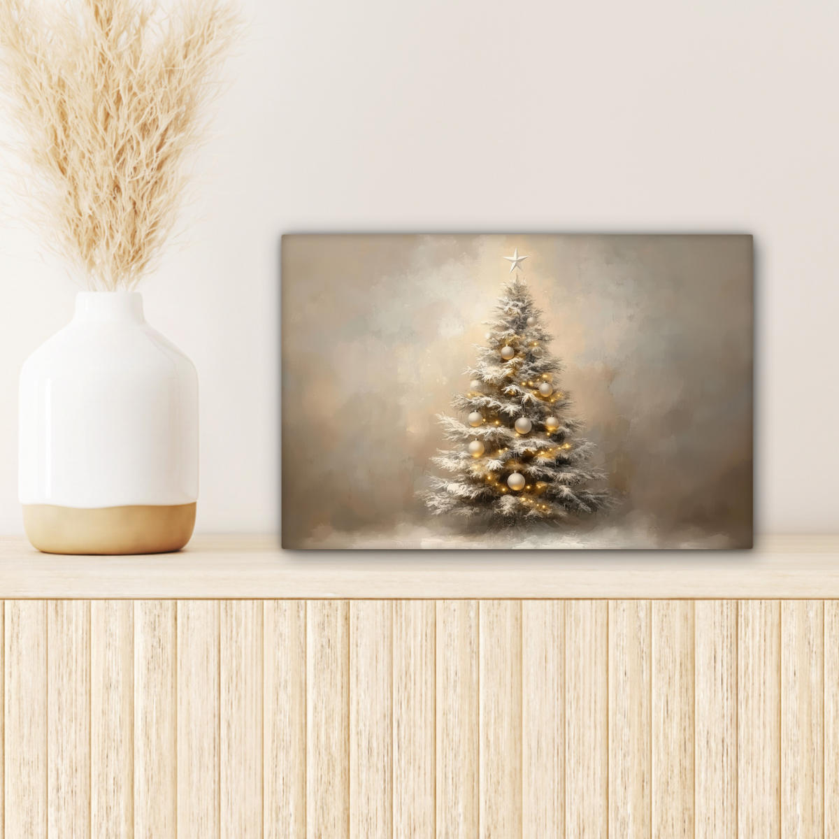 LEINWANDBILD Weihnachten - Weihnachtsbaum - Schnee - Kunst 30x20 cm - Champagner, Textil (30/20cm) - MuchoWow