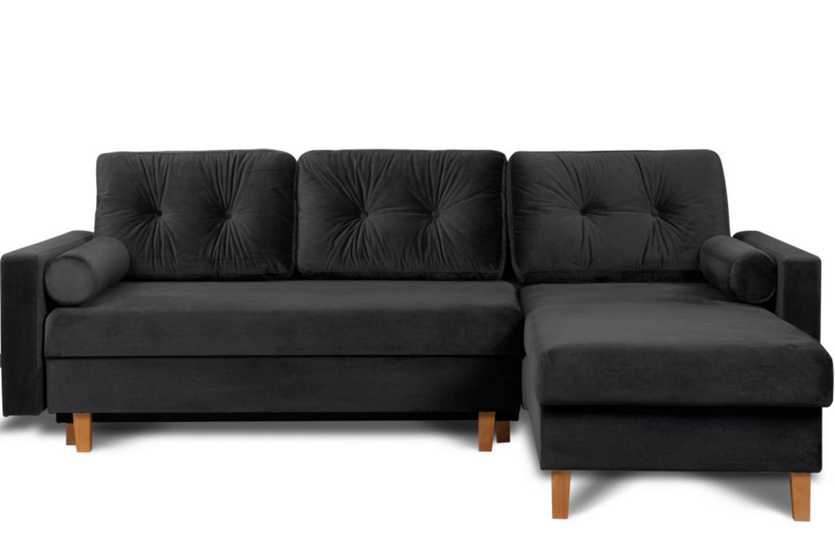 ECKSCHLAFSOFA ERISO 3/4 Sitzer und Universalecke mit Ottoman, Velour-Stoff, graphit - Graphitfarben/Braun, Textil (240/183cm) - KONSIMO®