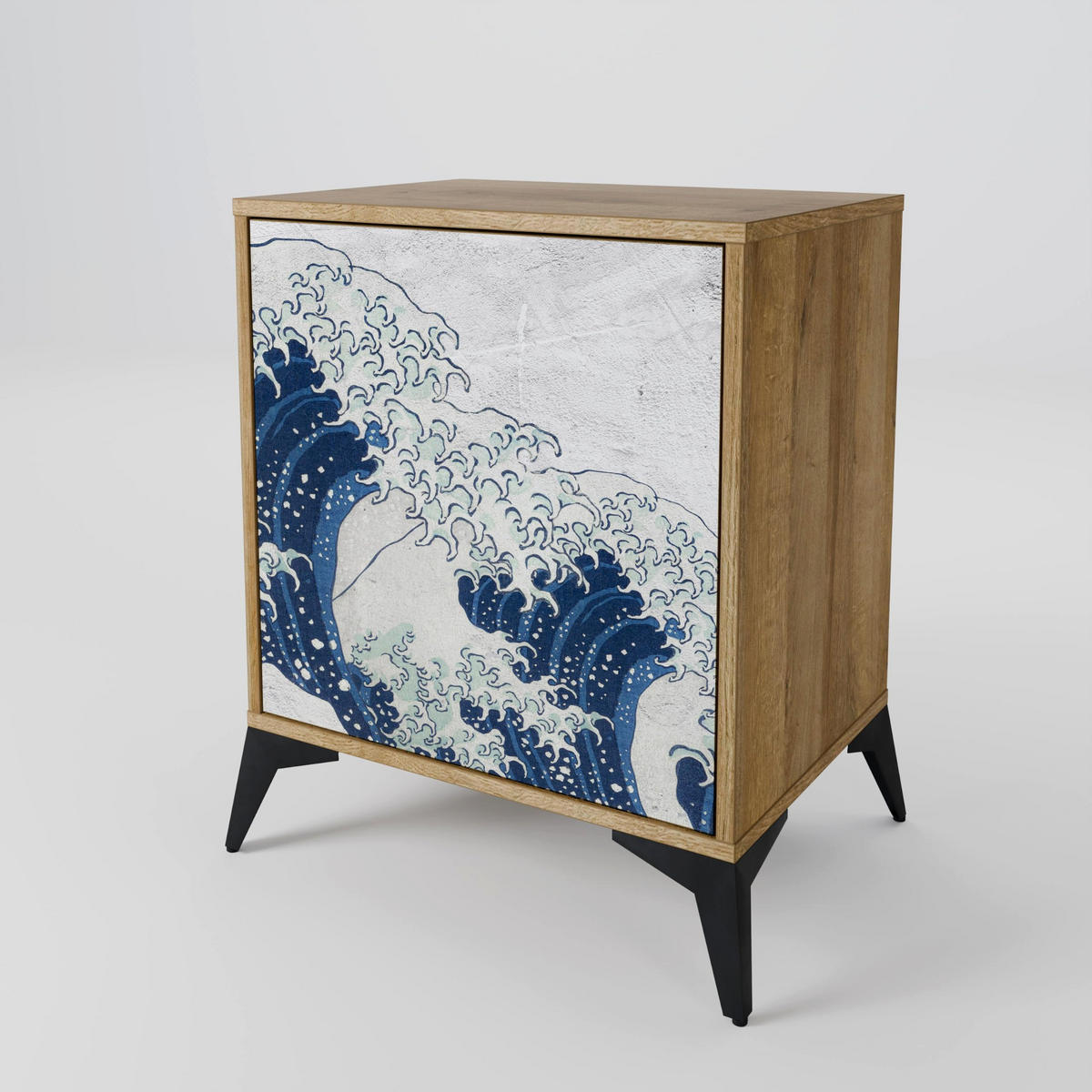 SIDEBOARD THE GREAT WAVE AT KANAGAWA, Eichefarben, 57,5x42x75,5 cm, Goldfarbene Metallfüße - Eichefarben/Goldfarben, Holzwerkstoff/Metall (57.5/75.5/42cm) - SpaceRebels