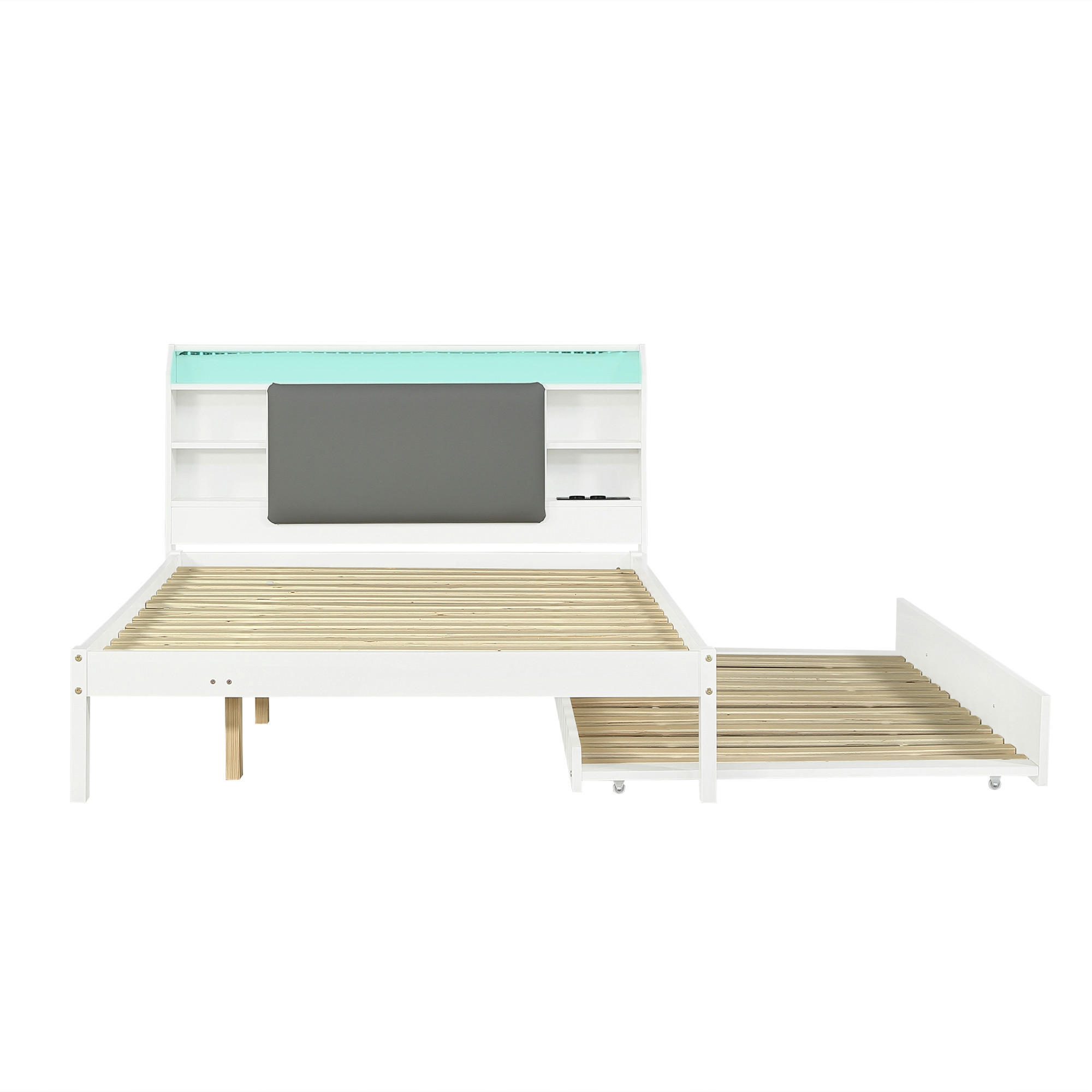 AUSZIEHBETT 120/200 cm DE-32716 mit LED und Ladestation Weiß - Weiß, Holz (120/200cm) - ComfortXL
