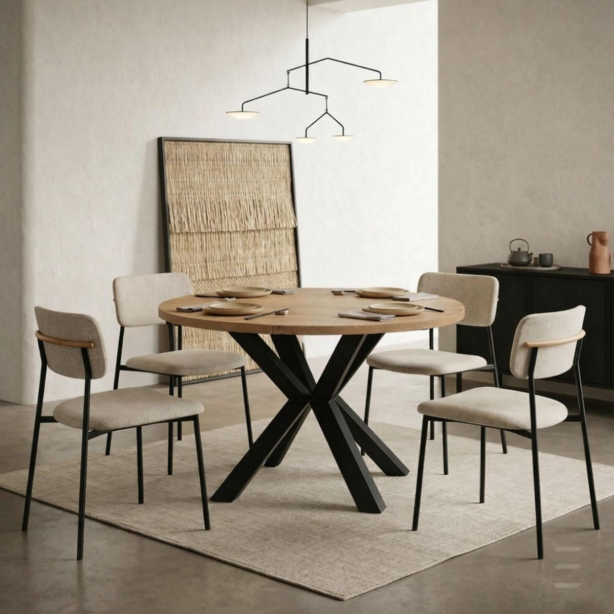 ESSTISCH RAL mit Holzbeinen, Durchmesser: 100 / 200 cm Eiche Craft Golden / Schwarz - Eichefarben/Schwarz, Holz (100/200/77cm) - Dekori_Interiors