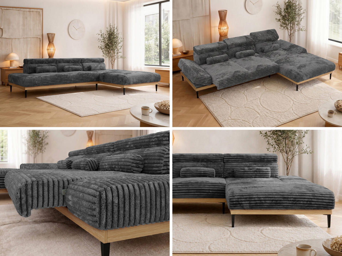 ROHOVÁ SEDAČKA PAVERO L - Sivá Manšester - Vpravo - čierna/sivá, kov/textil (316/205cm) - MKS