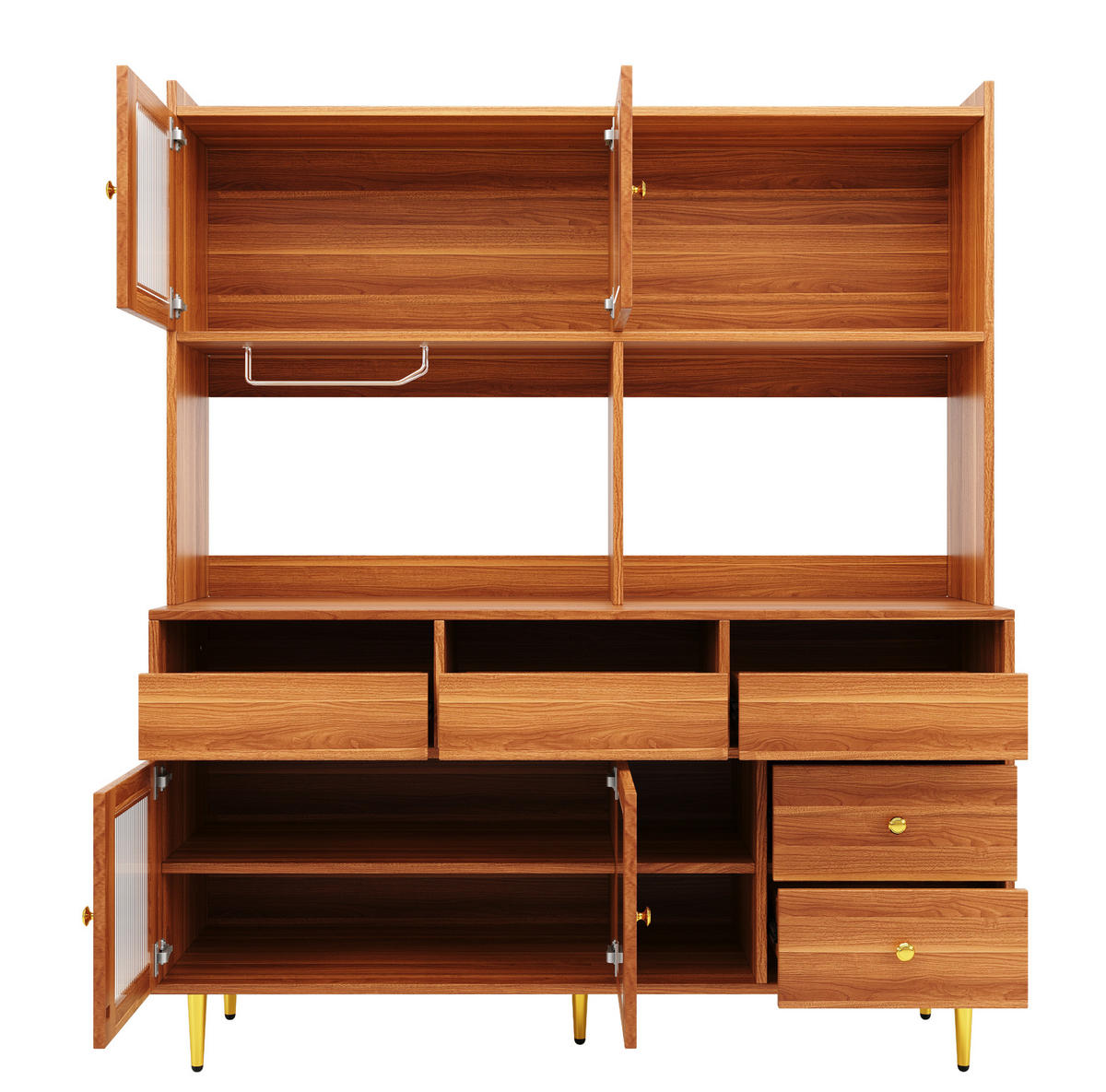 BUFFET 145/39/171 cm aus MDF mit Changhong-Glastüren und Weinregal Walnussbraun - Walnussfarben, Holzwerkstoff (39/171/145cm) - Modenvie