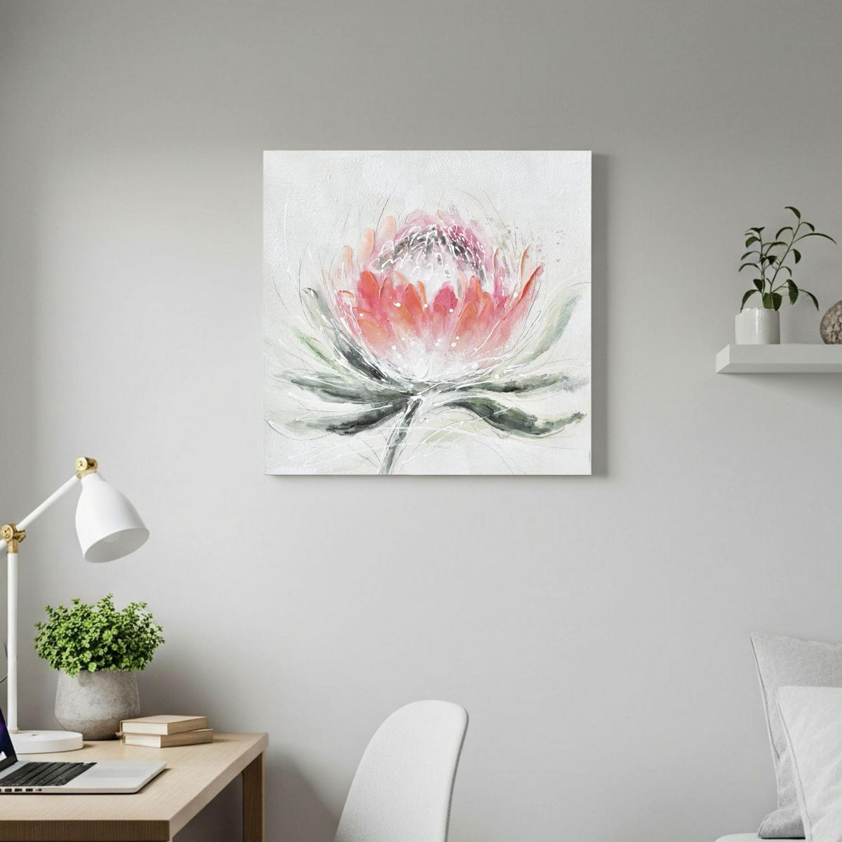 ACRYLBILD HANDGEMALT 60/60 cm - Pink/Weiß, Holz/Textil (60/60cm) - KUNSTLOFT