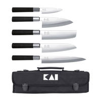 MESSERTASCHE Wasabi Black mit 5 Messer - Silberfarben, Metall - Kai Messer