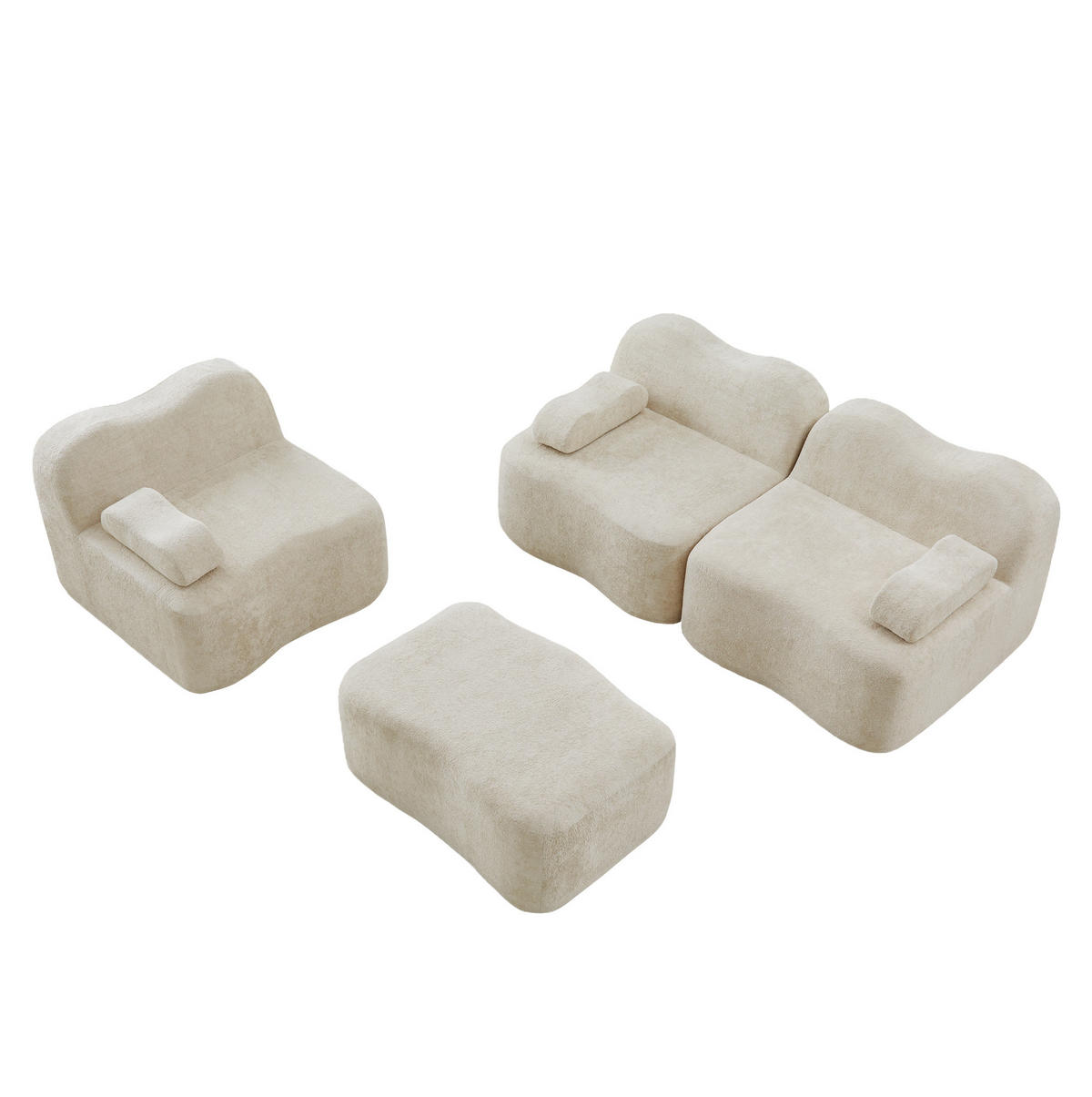 SOFA modular 2-4-Sitzer Samt Beige mit Hocker - Beige, Textil (167/288cm) - Meubliv