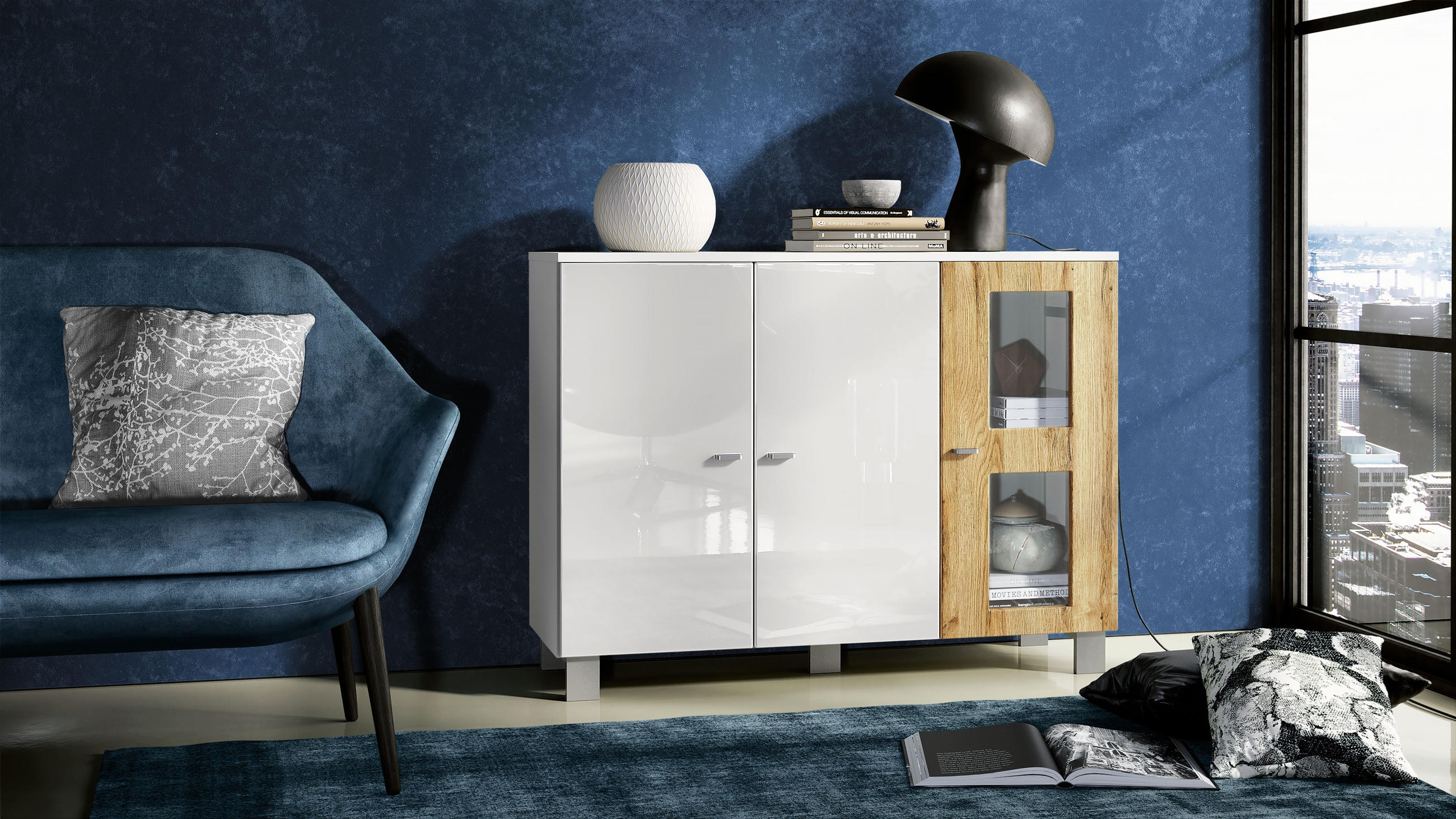 SIDEBOARD Denjo Tür in Eiche Natur - Eichefarben, Holzwerkstoff (107/81/35cm) - Vladon