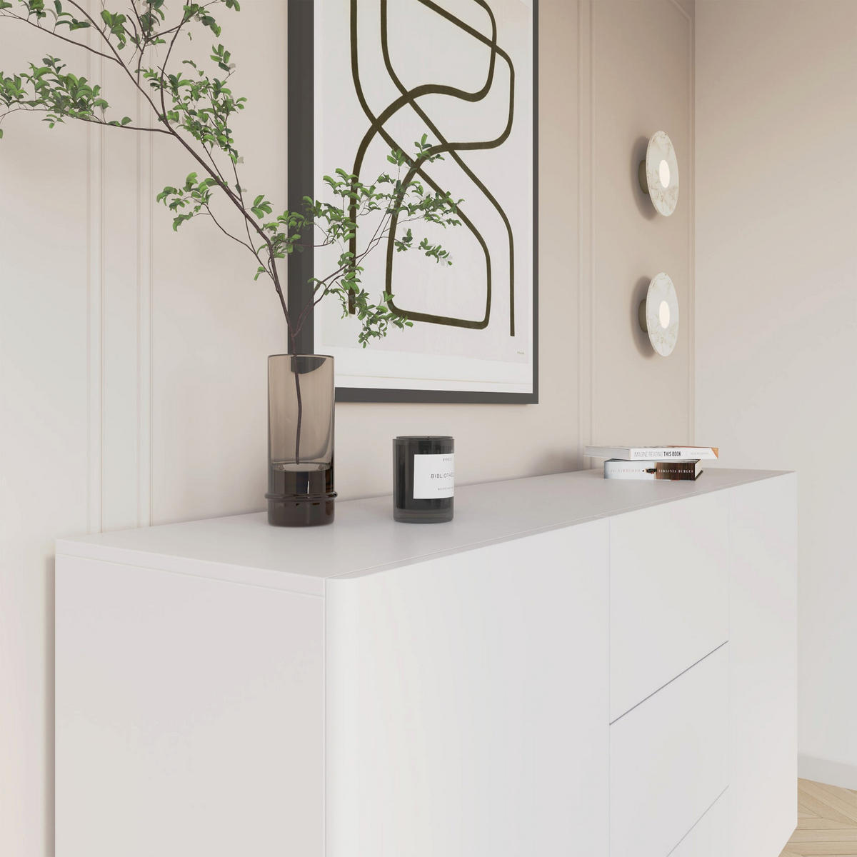 KOMODA Olio 2-dverová 160 cm - biela, kov/kompozitné drevo (160/90/38.6cm) - Selsey