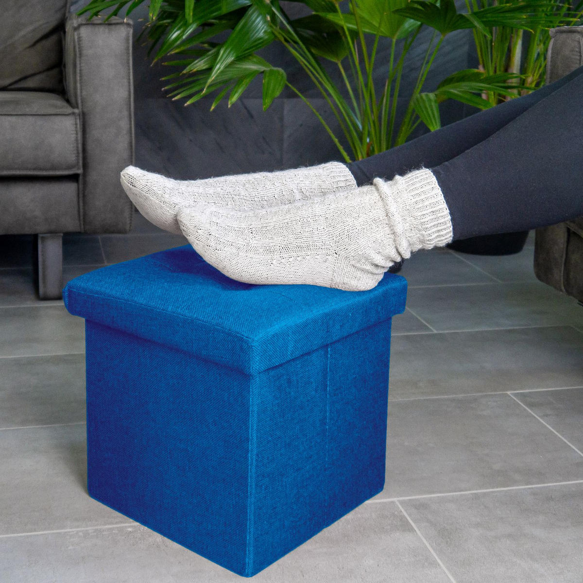 SITZWÜRFEL Faltbar 30/30/30 cm (Blau) - Blau, Textil (30/30/30cm) - Intirilife
