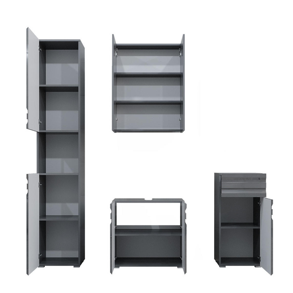 BADMÖBEL-SET Fredd Anthrazit Hochglanz 4 Teile - Schwarz Hochglanz, Holzwerkstoff (56/60/34cm) - Vicco