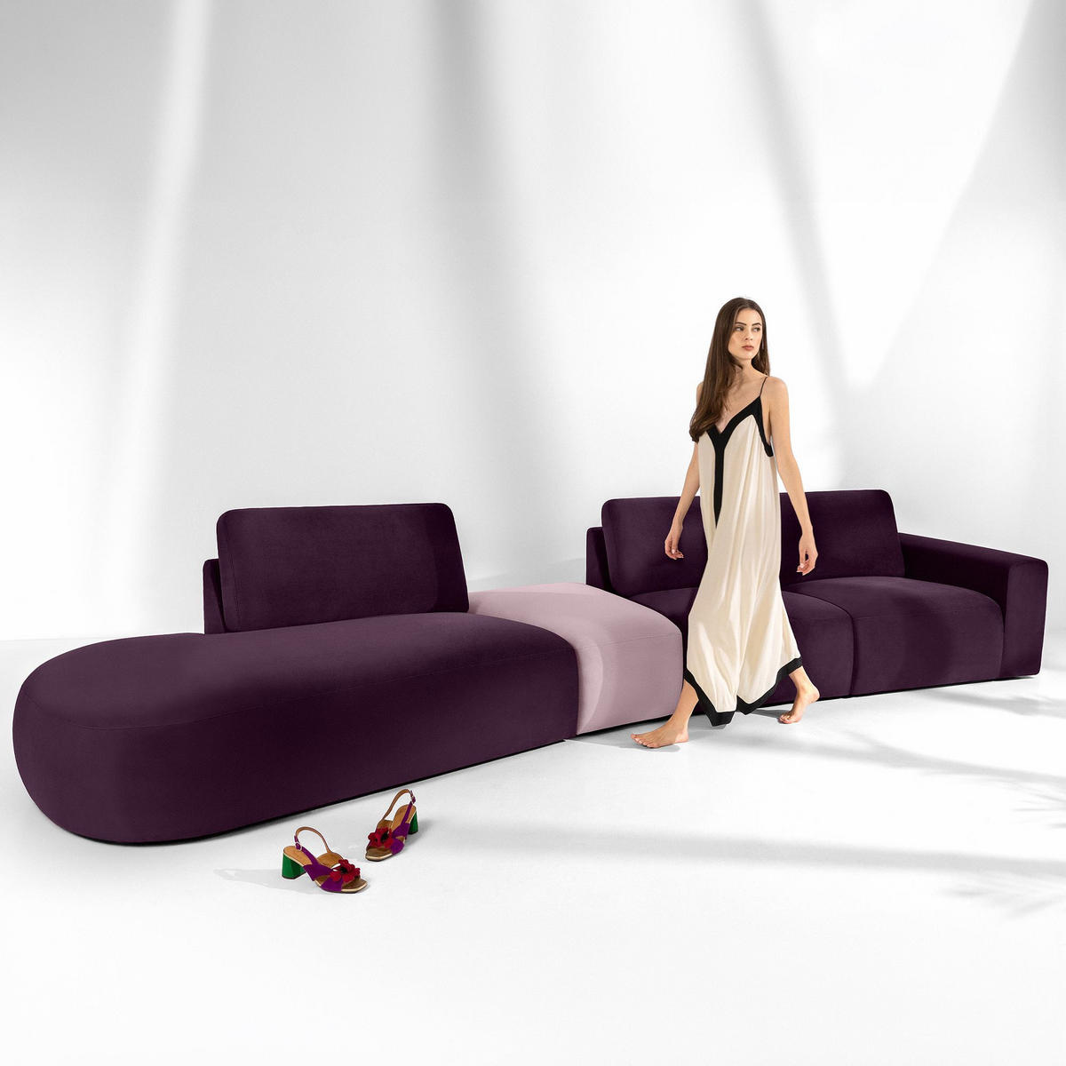 5-SITZER ECKSOFA ZUCCO Velour links, Purpur - Violett, Textil (430/84/105cm) - KONSIMO®