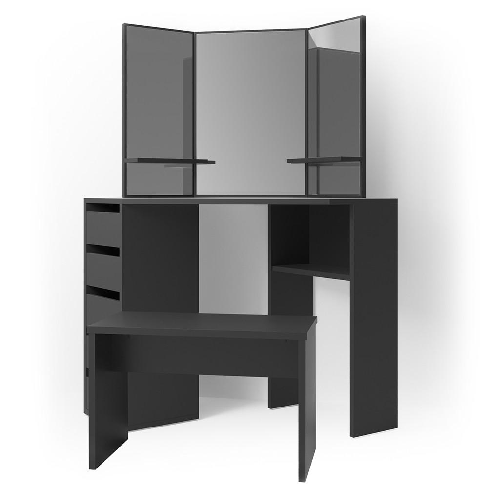 ECKSCHMINKTISCH Arielle Schwarz 110 cm mit Bank - Schwarz, Holzwerkstoff (110/141.5/54cm) - Vicco