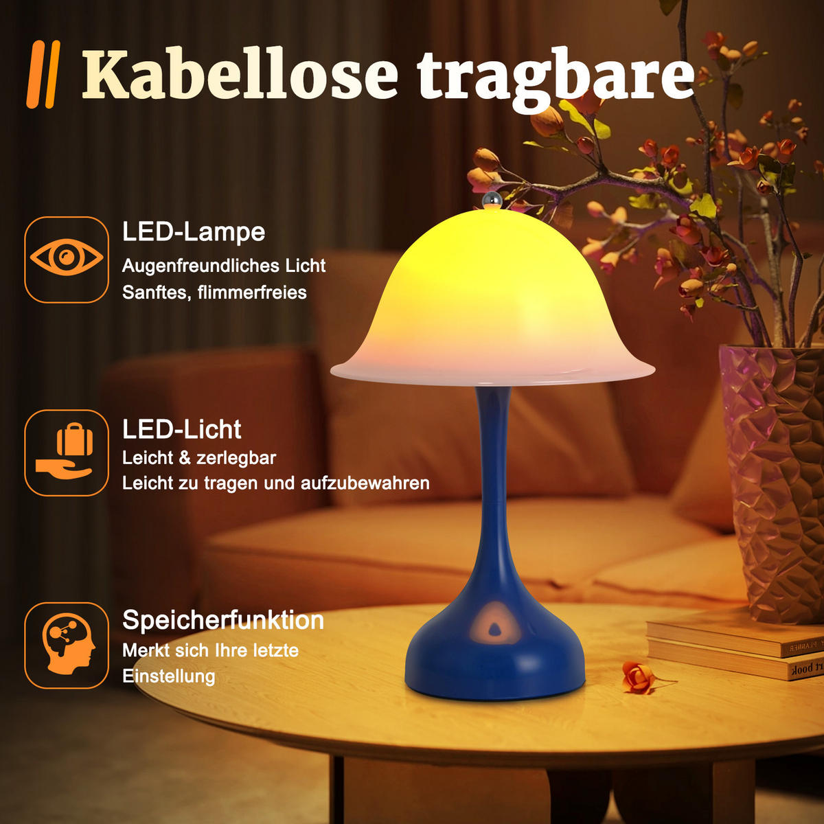 LED TISCHLAMPE Solara 16/9/24.5 cm - Blau, Kunststoff (16/9/24.5cm) - ZMH