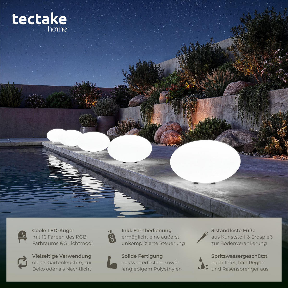 KUGELLEUCHTE Luminous Eye, inklusive Erdspieß, weiß - Weiß, Kunststoff (35/35/21.5cm) - tectake