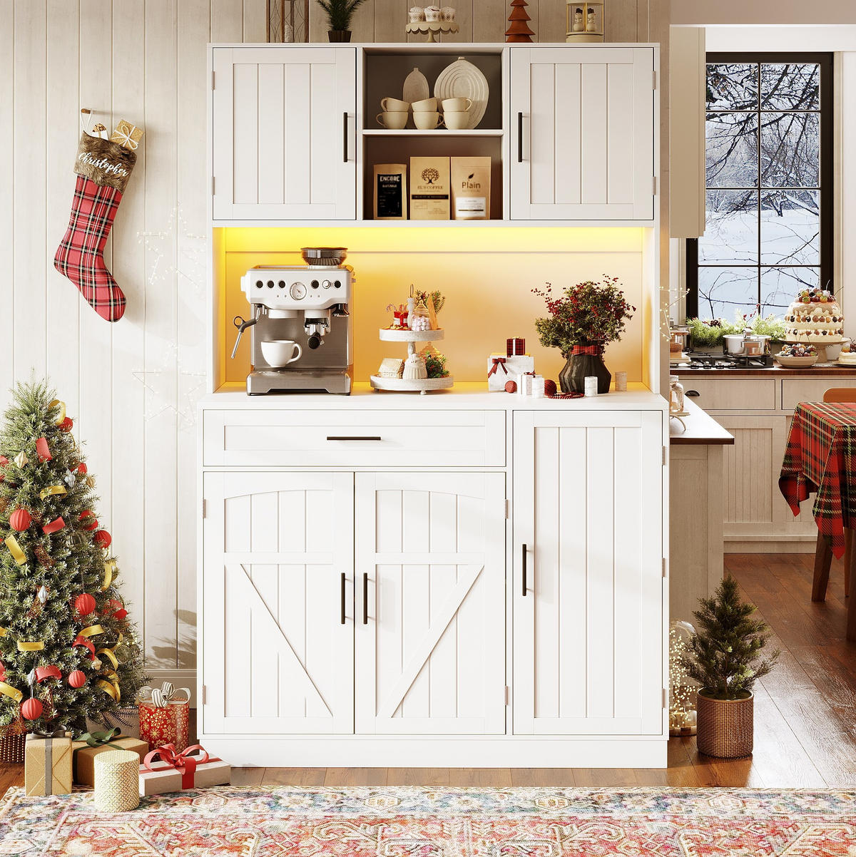 KOMODA od MDF-a i metala, 110/38/180 cm bijela, s LED rasvjetom i utičnicama - bijela, drvni materijal (110/180/38cm) - BEAOK
