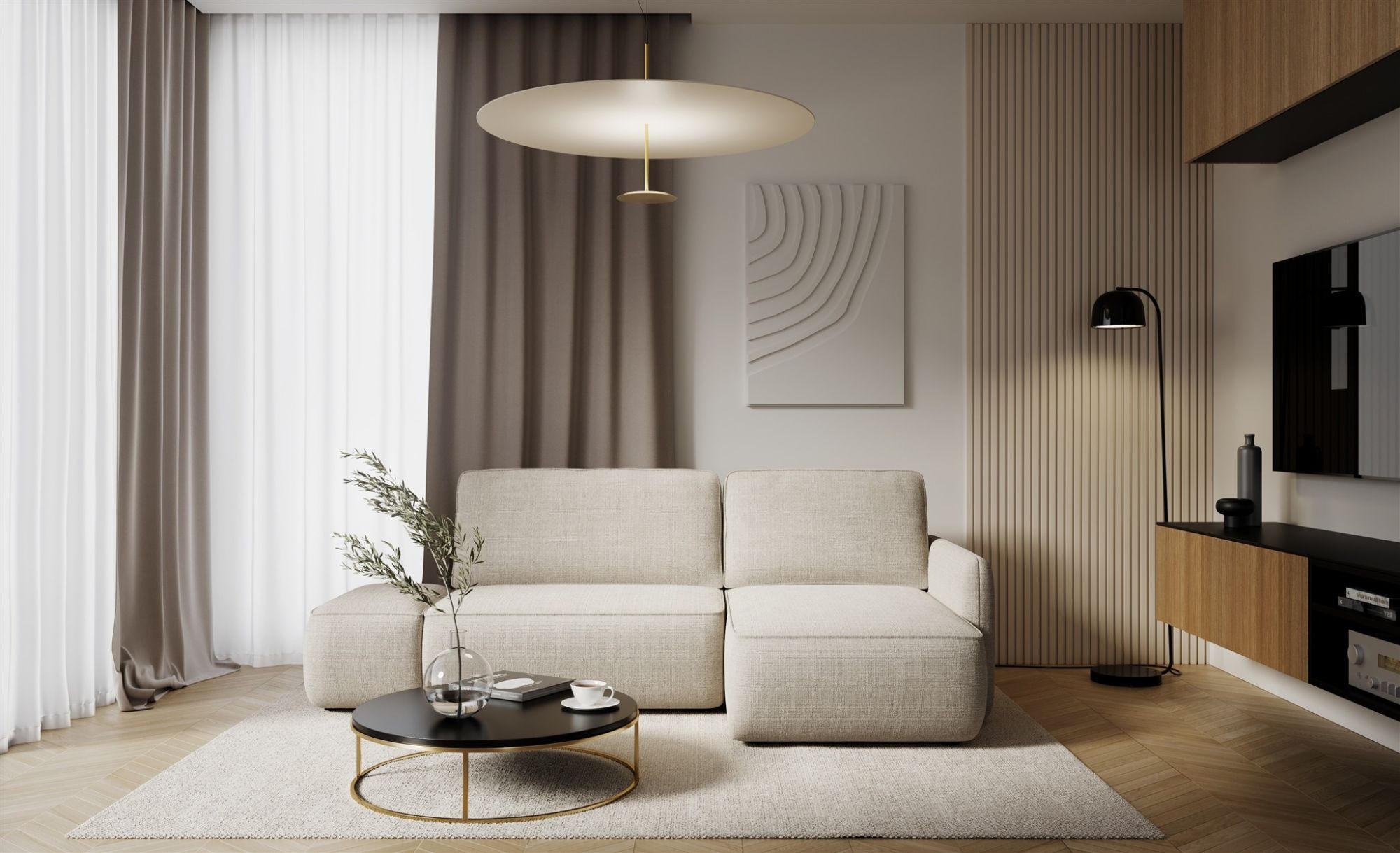 ECKSOFA Luka Mit Schlaffunktion - Beige, Holzwerkstoff/Textil (148/229cm) - Fun Möbel