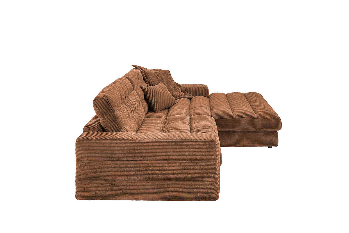 ECKSOFA LANA SOFA Braun Cord - Dunkelbraun/Schwarz, Textil (296/205cm) - KAWOLA
