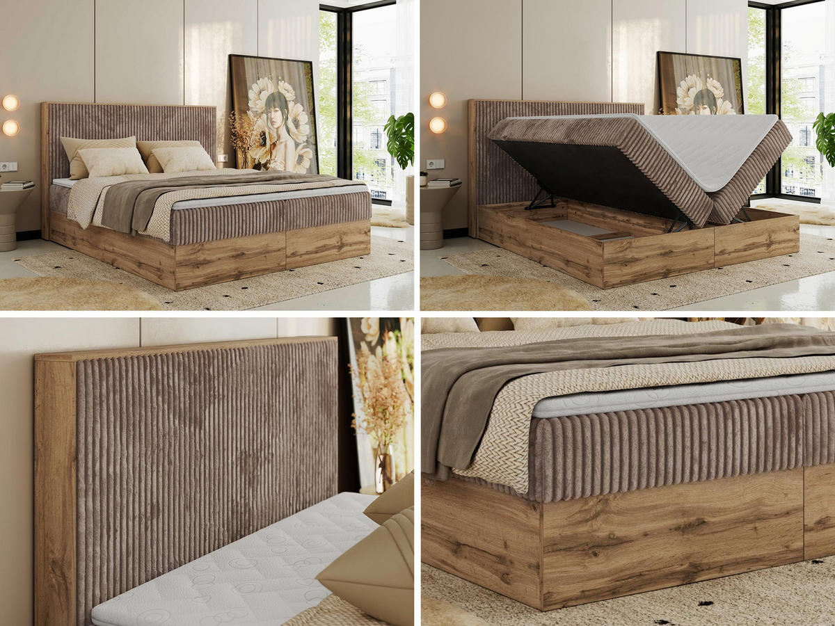 BOXBETT WOOD CLASSIC 160/200 - Braun Cord - H4 - Braun, Textil (160/200cm) - MKS