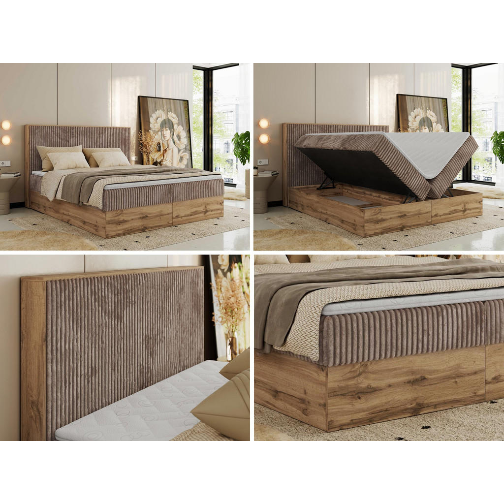 Thumbnail - MKS Boxbett, Braun, Textil, 2-Sitzer, H4, Rechteckig, 140x200 cm, Oeko-Tex®, Schlafzimmer, Betten, Boxspringbetten