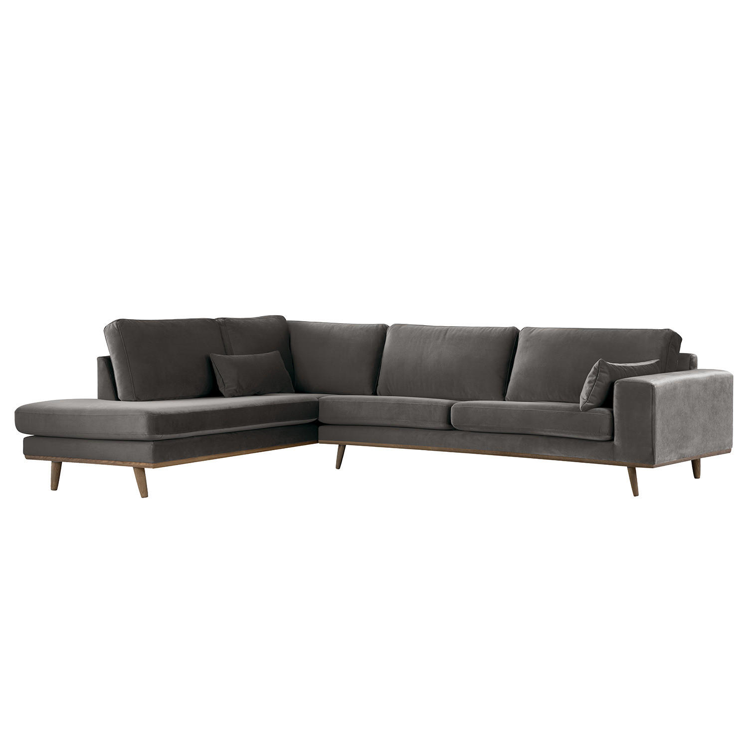 ECKSOFA mit Ottomane - Eichefarben/Dunkelgrau, Eichenholz/Textil (287/219cm) - home24