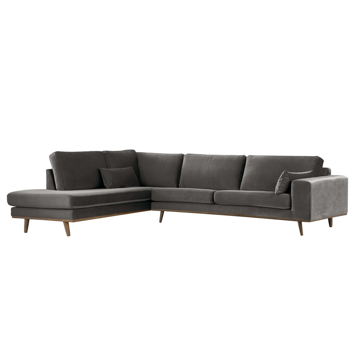 ECKSOFA mit Ottomane - Eichefarben/Dunkelgrau, Eichenholz/Textil (287/219cm) - home24