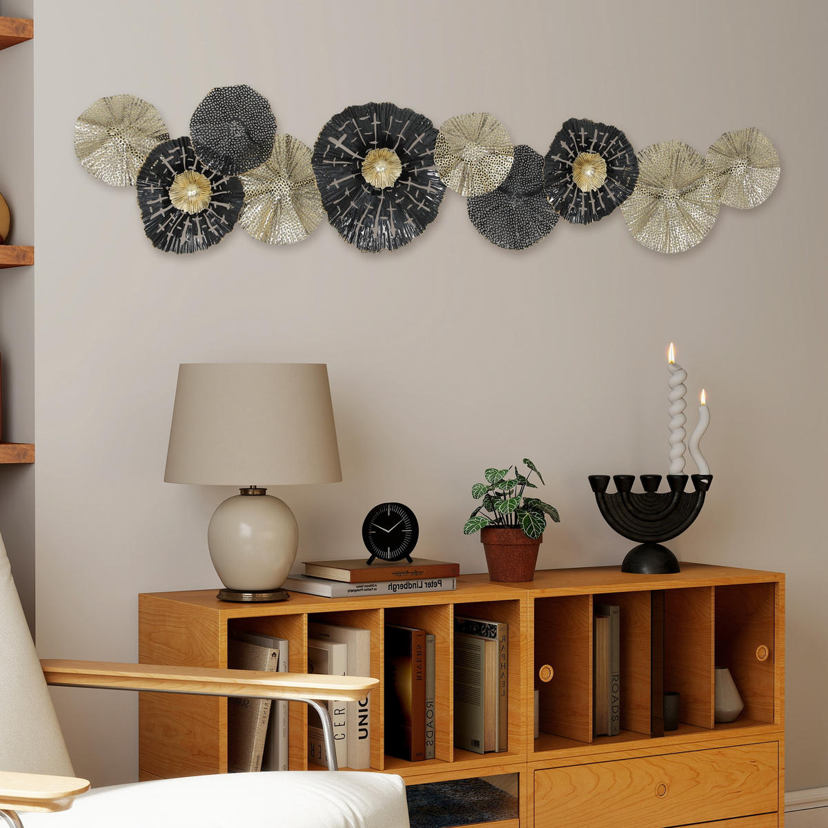 WANDDEKO Moderne Metallbild Wandskulptur mit kreisförmigen Scheiben Wandbild - Schwarz, Metall (7/29/134cm) - HOMCOM