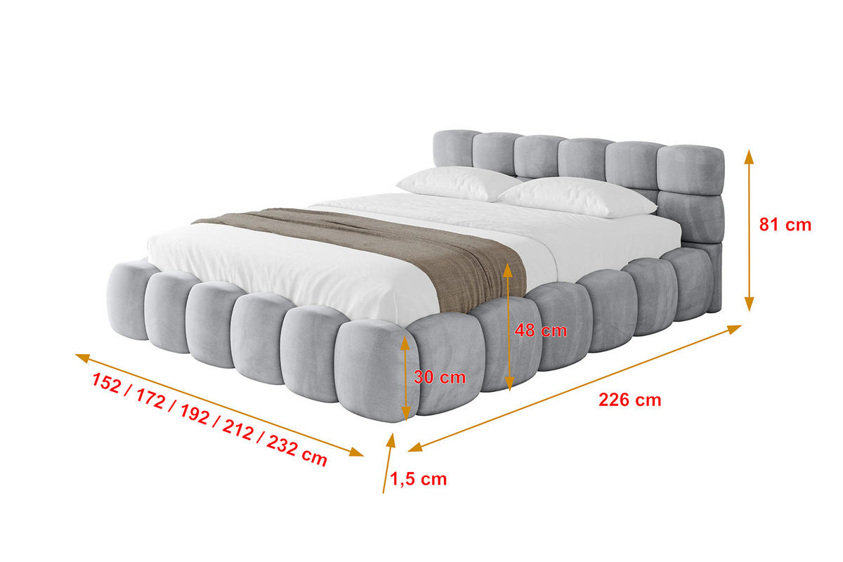 POLSTERBETT mit Bettkasten und Lattenrost, Bett mit Matratze H3/H4 - LEYA-v1 180x200 Hellgrau - Hellgrau, Holzwerkstoff/Textil (180/200cm) - ALTDECOR