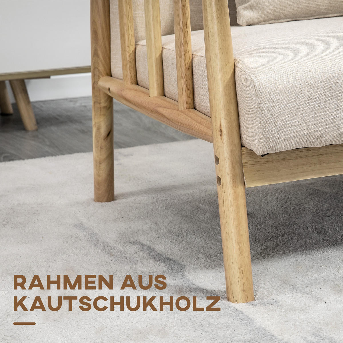 2 Sitzer Sofa, Couch mit 2 Lendenkissen, Leinenoptik für kleine Räume Beige - Beige, Holz/Kunststoff (69/74/123cm) - HOMCOM