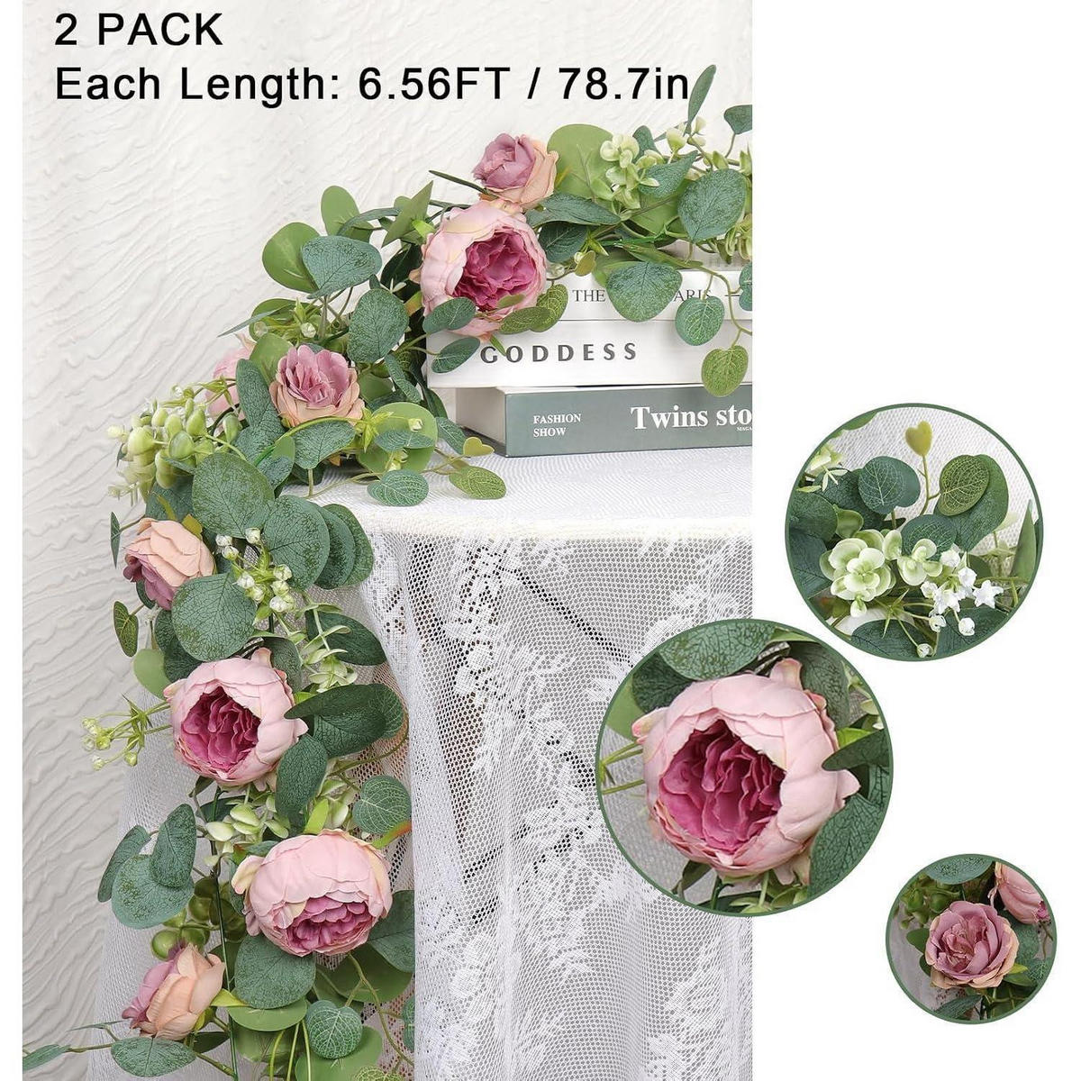 KÜNSTLICHE Blumengirlande Eukalyptus 200 cm Rosa 2-teiliges Set - Multicolor, Kunststoff (10cm)