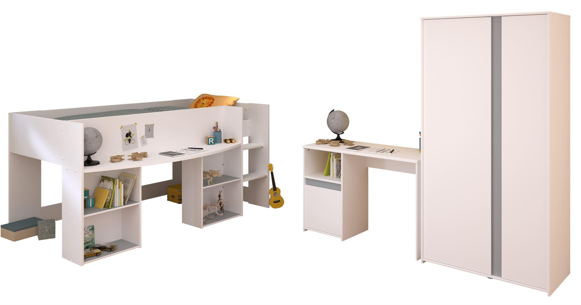 KINDERZIMMER-SET 3-tlg. Parisot Pirouette 13 Holzdekor Weiß - Weiß, Kunststoff (100/1/200cm) - 58aufmkessel