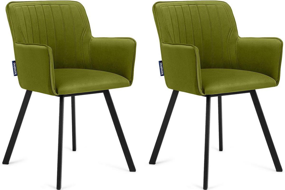 ESSZIMMERSTUHLE PYRUS 2-tlg Velours-Sitz, Oliv/Schwarz - Schwarz/Olivgrün, Textil/Metall (56/84/46cm) - KONSIMO®