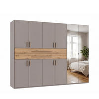 SKŘÍŇ S OTOČNÝMI DVEŘMI B270/H208/T58 cm, pískově šedá, šatní skříň se 2 zrcadlovými dveřmi, 2 zásuvkami a úchytkami v dekoru dub Artisan / 22647 - písková barva/dub artisan, kompozitní dřevo/plast (270/208/58cm) - luma-home