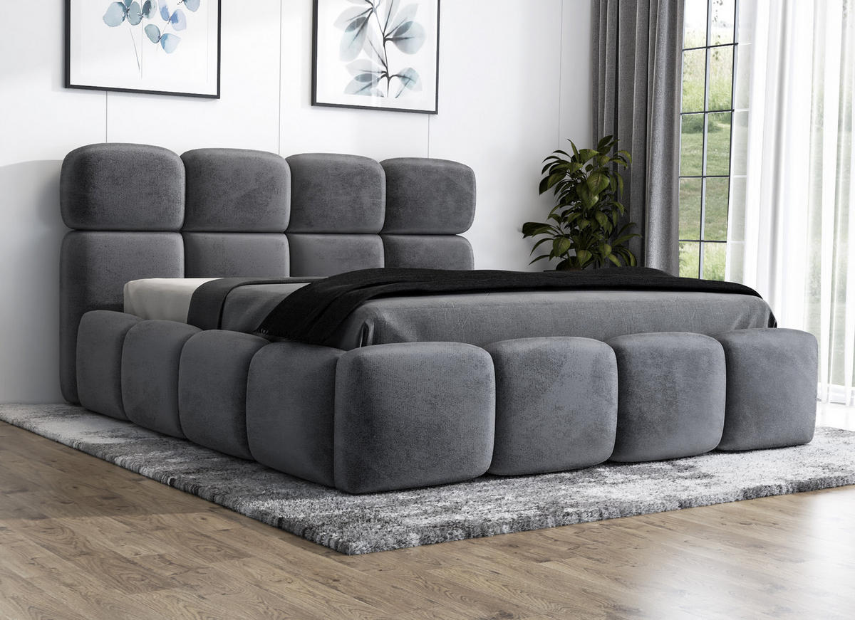 POLSTERBETT MONAKO 160x200 Dunkelgrau - Dunkelgrau, Textil (160/200cm) - A&J MöbelLand